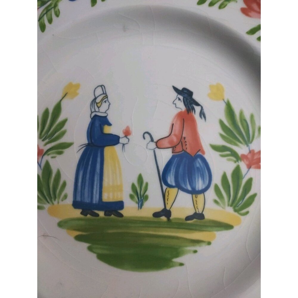 Plate France 10" Quimper Decorative Scallop Edge Hand Painted French Country - Picture 2 of 8